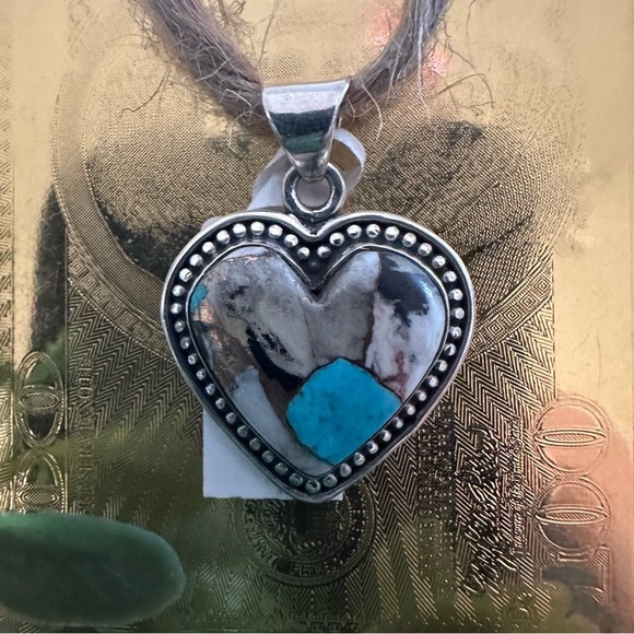 NWT Heart-Shaped Sterling Silver 925 Pendant with Turquoise and Marble Matrix - Picture 4 of 10